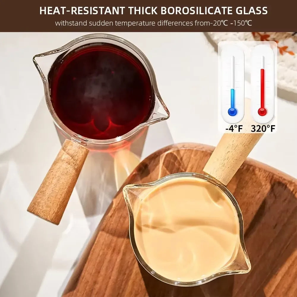 75ML Wooden Handle With Scale Glass Coffee Measuring Cup espresso Milk Latte Transparent Kitchen Coffee Accessories Barista Tool