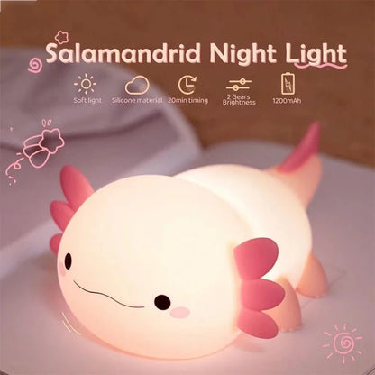 Cute Axolotl Night Light Silicone Nursery Sleeping Lamp Touch Control Nightlights USB Rechargeable Table Lamp for Baby Child