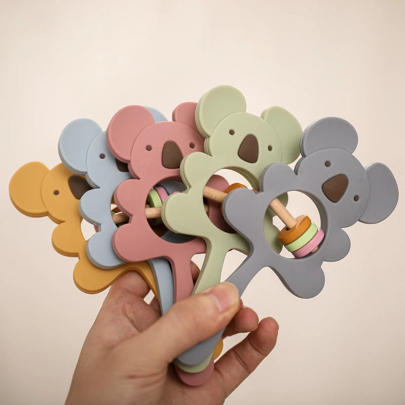 1PC Silicone Teether Koala Elephant Handbells Rattles BPA Free Rodents Teething Necklace Food Grade Infant Chewable Baby Toys