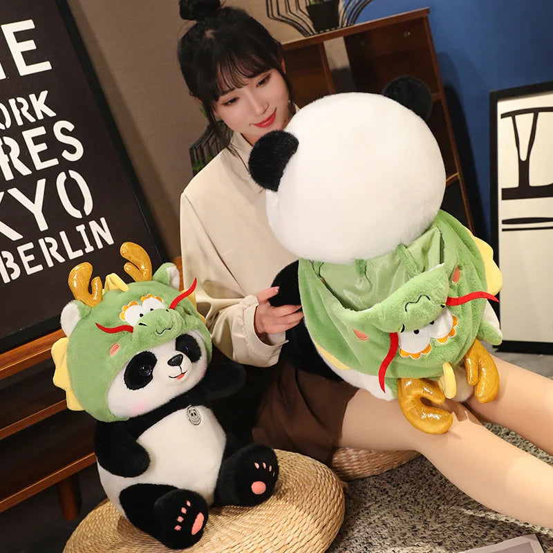 Promotion Kawaii Green  Jointed Bear Cosplay Panda Doll Plush Toy Cartoon  Animal Plushie Throw Pillow Birthday Gift Home Decor